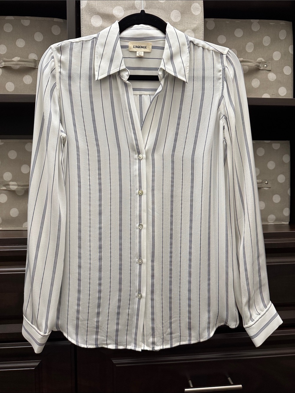 Women’s navy and ivory L’AGENCE silk blouse